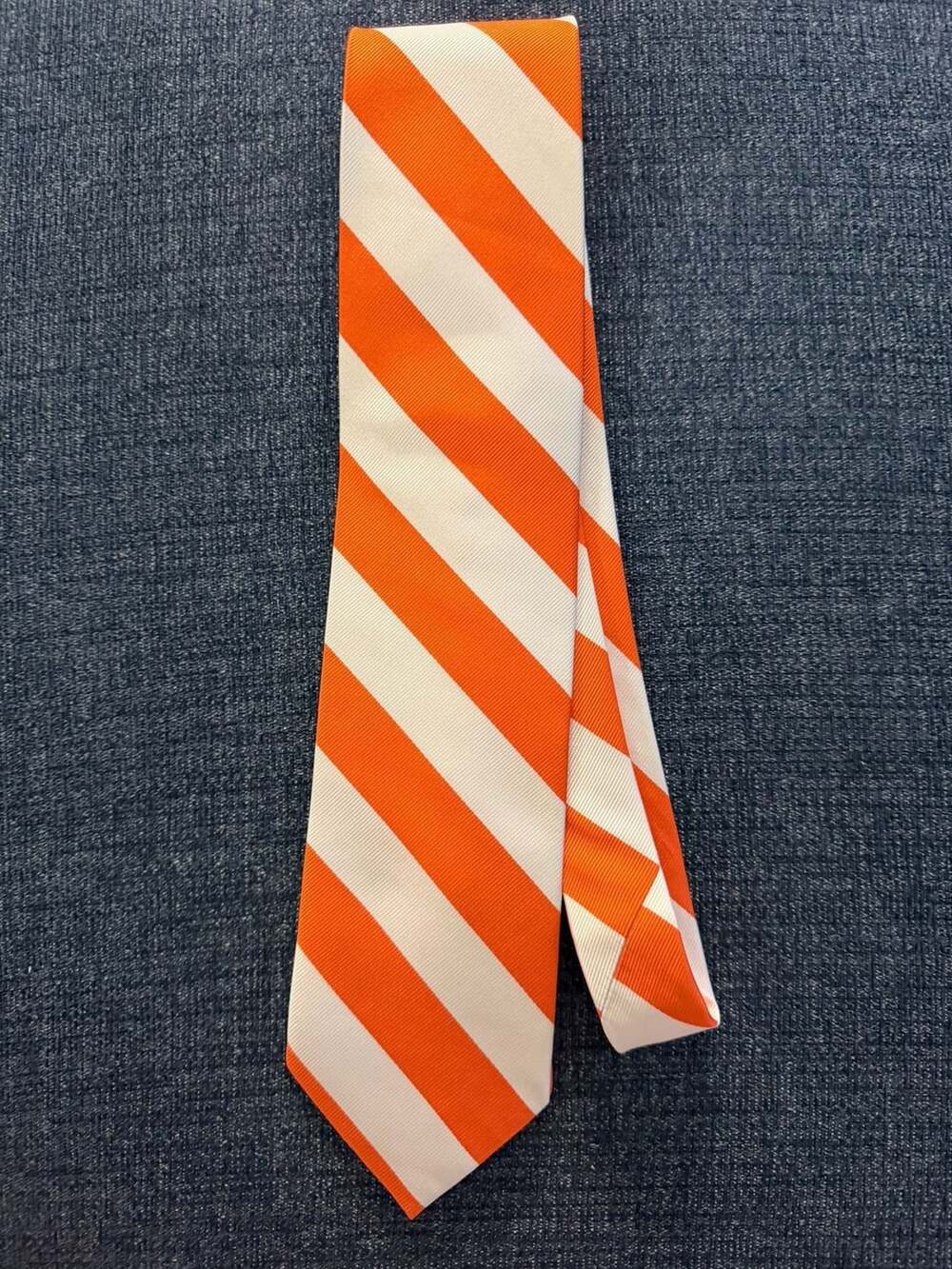 Bocara Silk Necktie Orange White Diagonal Striped Men's Tie
